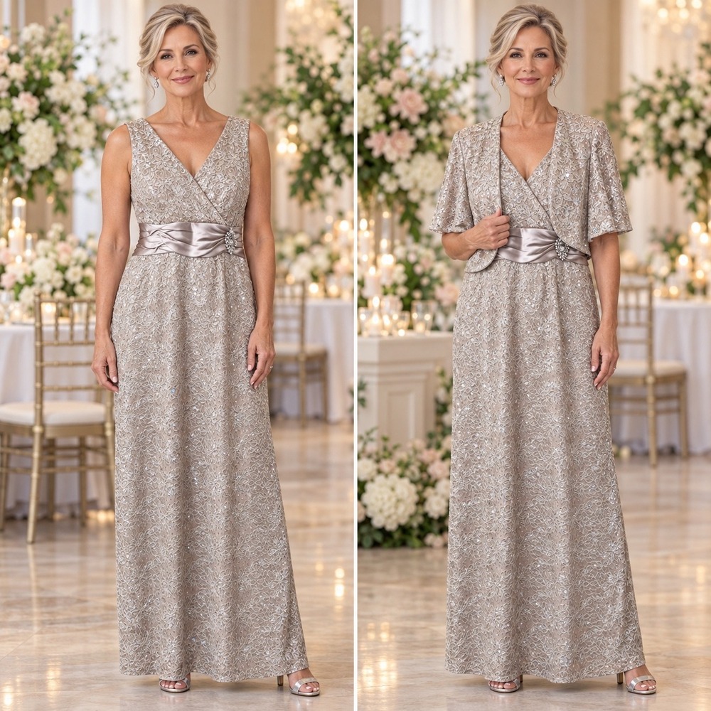 R&M Richards Mother of the Bride Champagne Sequin Lace Dress 20W Bolero Jacket